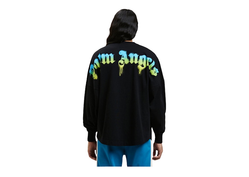 Palm Angels Sprayed Palm Logo Over Longsleeve T-shirt Black/Green