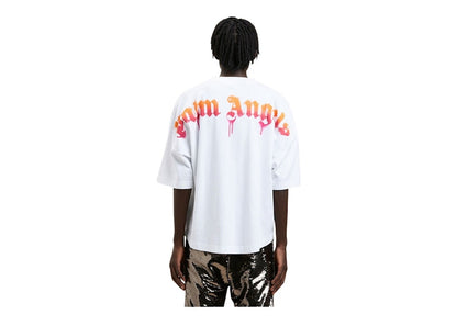 Palm Angels Sprayed Palm Logo Over T-Shirt White/Fuchsia