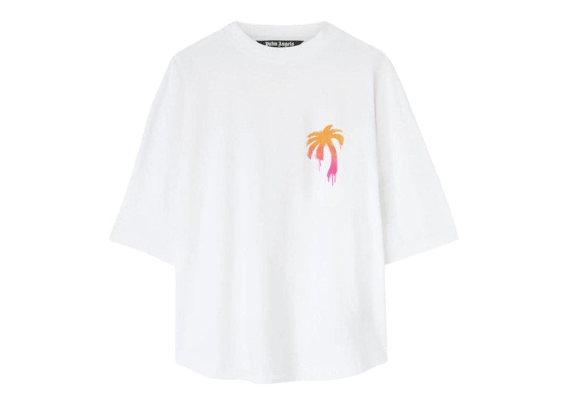 Palm Angels Sprayed Palm Logo Over T-Shirt White/Fuchsia