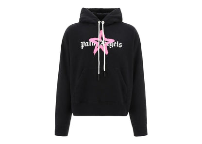 Palm Angels Star Sprayed Logo Popover Hoodie Black/Pink