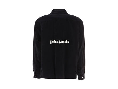 Palm Angels Velvet Back Logo Overshirt Black