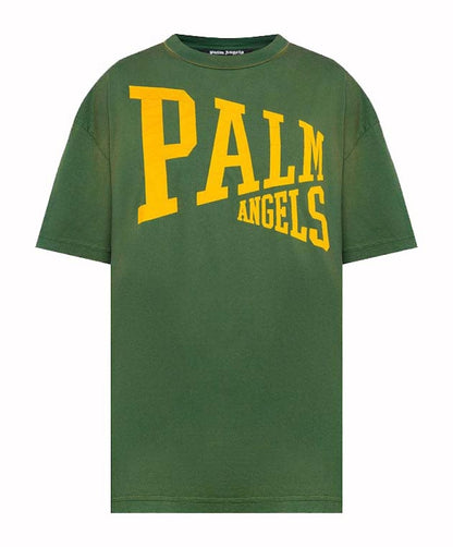 Palm Angels Vintage Look College Logo T-Shirt Green/Yellow