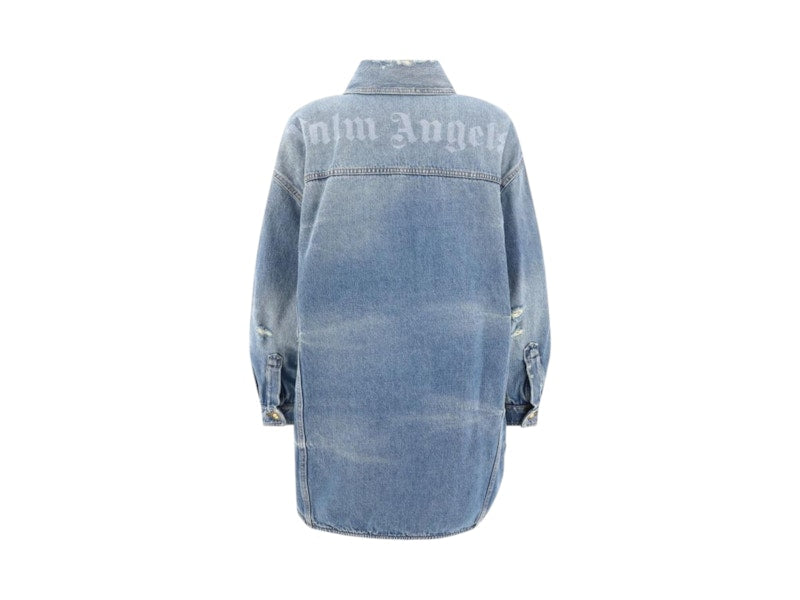 Palm Angels Washed Logo Denim Overshirt Blue