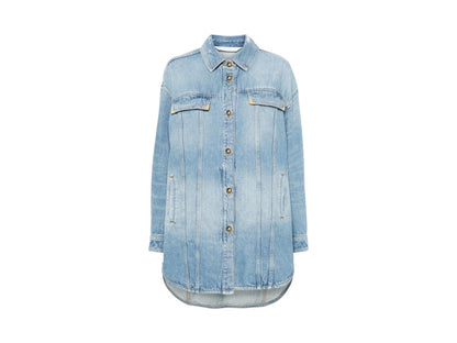 Palm Angels Washed Logo Denim Overshirt Blue