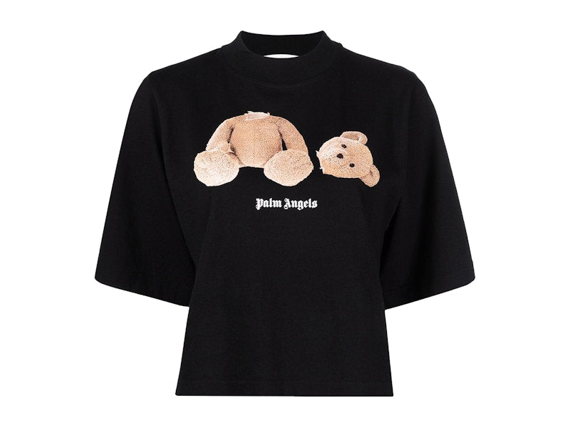 Palm Angels Womens Bear Cropped T-Shirt Black/Brown