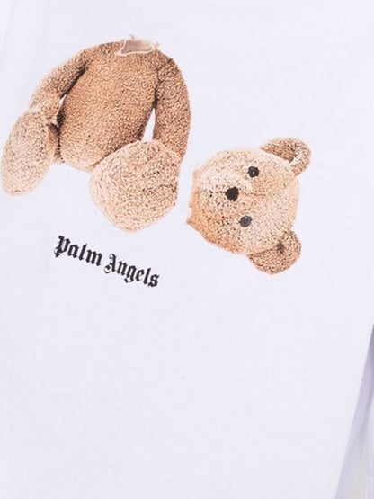 Palm Angels Womens Bear Cropped T-Shirt White/Brown