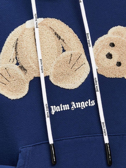 Palm Angels Womens Bear Over Hoodie Navy Blue/Brown