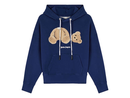 Palm Angels Womens Bear Over Hoodie Navy Blue/Brown