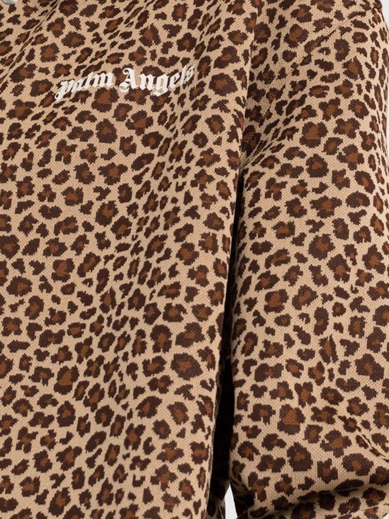 Palm Angels Womens Button-Up Track Jacket Leaopard Print Brown/Black/Off White