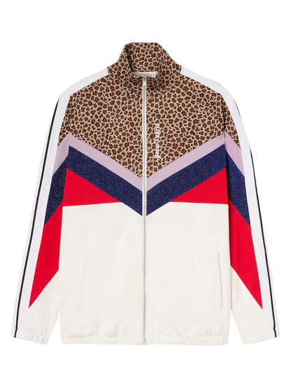 Palm Angels Womens Colorblock Track Jacket Leopard Print Brown/Black/Navy/Red