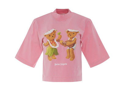 Palm Angels Women's Dancing Bear Cropped T-shirt Fuchsia/Fluo Brown