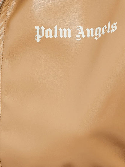 Palm Angels Womens Faux Leather Cropped Track Vest Beige/White