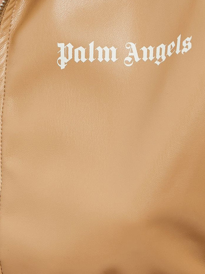 Palm Angels Womens Faux Leather Cropped Track Vest Beige/White