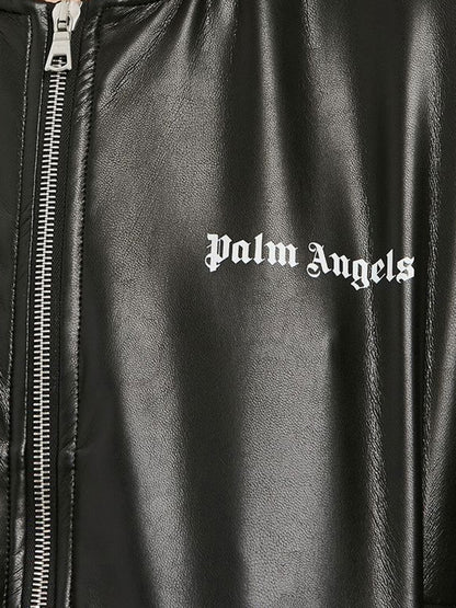Palm Angels Womens Faux Leather Track Jacket Black/Off White