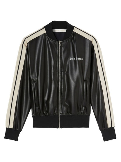 Palm Angels Womens Faux Leather Track Jacket Black/Off White