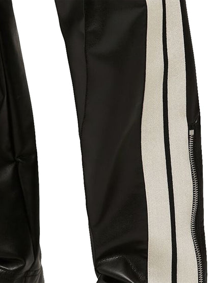Palm Angels Womens Faux Leather Track Pants Navy Blue/Off White