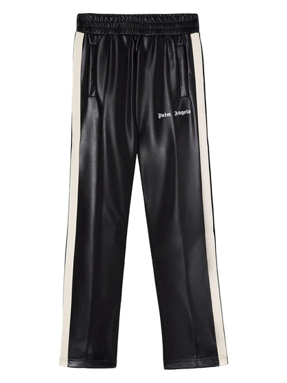 Palm Angels Womens Faux Leather Track Pants Navy Blue/Off White