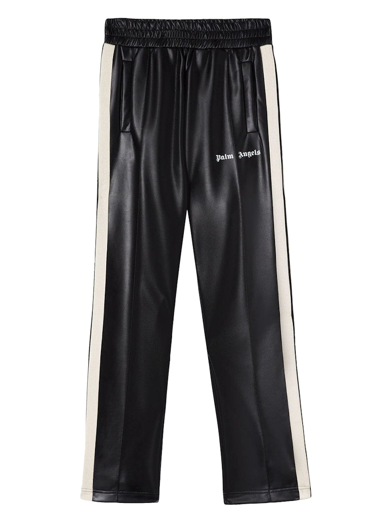 Palm Angels Womens Faux Leather Track Pants Navy Blue/Off White