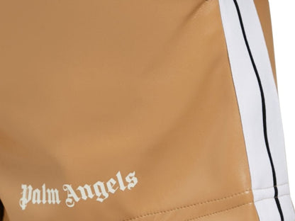 Palm Angels Womens Faux Leather Track Shorts Beige/White