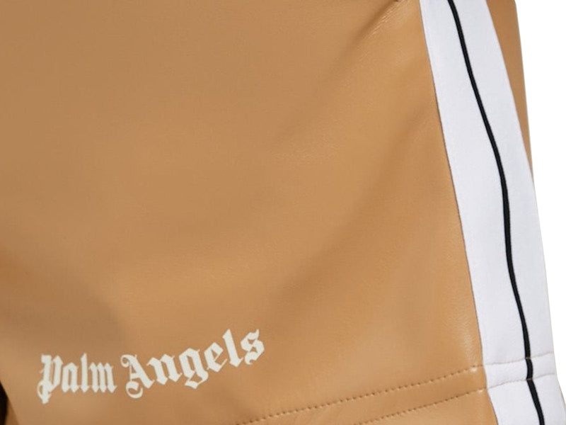 Palm Angels Womens Faux Leather Track Shorts Beige/White