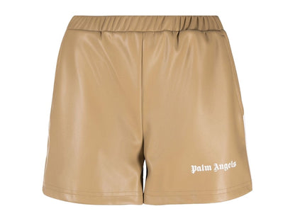 Palm Angels Womens Faux Leather Track Shorts Beige/White