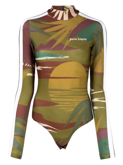 Palm Angels Womens Jungle Bodysuit Military Green