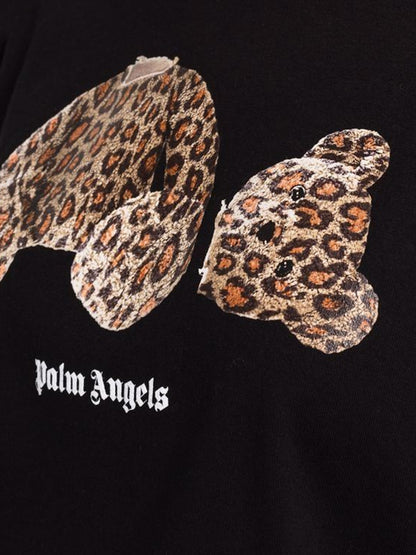 Palm Angels Womens Leopard Bear Cropped T-Shirt Black/Brown