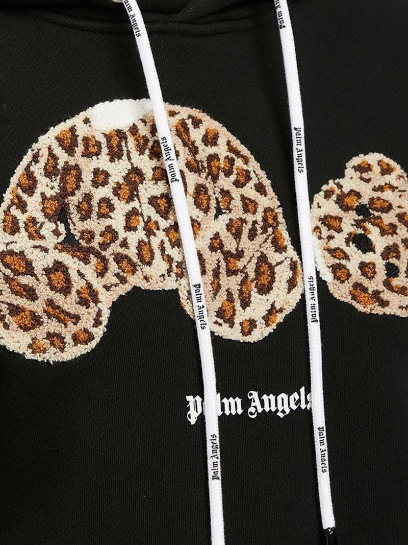 Palm Angels Womens Leopard Bear Hoodie Black/Brown