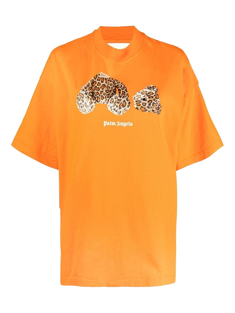 Palm Angels Womens Leopard Bear Loose T-Shirt Orange/Brown