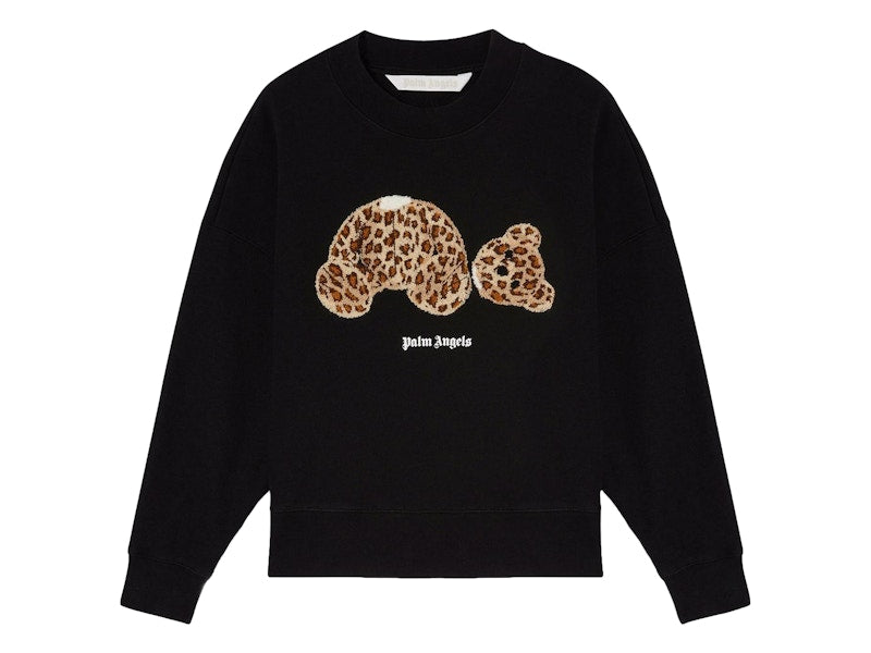 Palm Angels Womens Leopard Bear Sweatshirt Black/Brown
