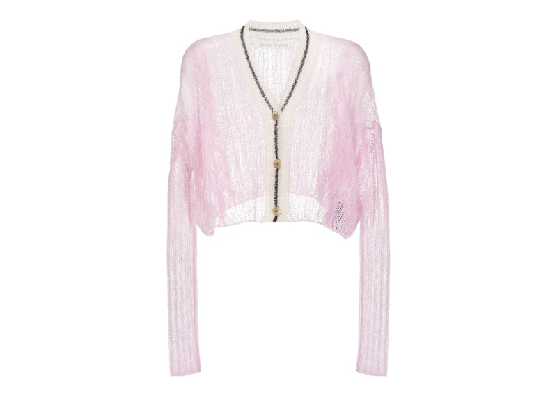 Palm Angels Women's Mohair Wool Blend Contrasting Trim Cardigan Pink/Cloud White