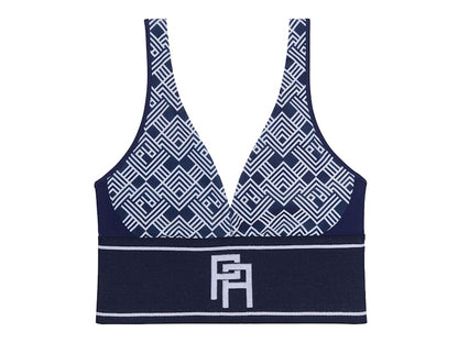 Palm Angels Womens Monogram V Top Navy Blue/Off White