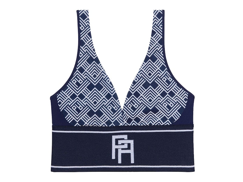 Palm Angels Womens Monogram V Top Navy Blue/Off White