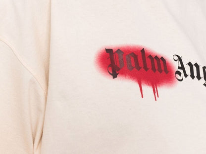 Palm Angels Womens Sprayed Logo Cropped T-Shirt Off White/Red
