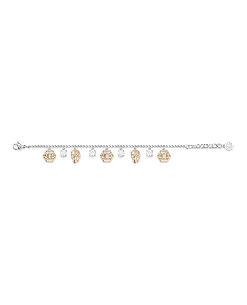 Philipp Plein 3D $kull Crystal Cable Chain Bracelet Two Tone