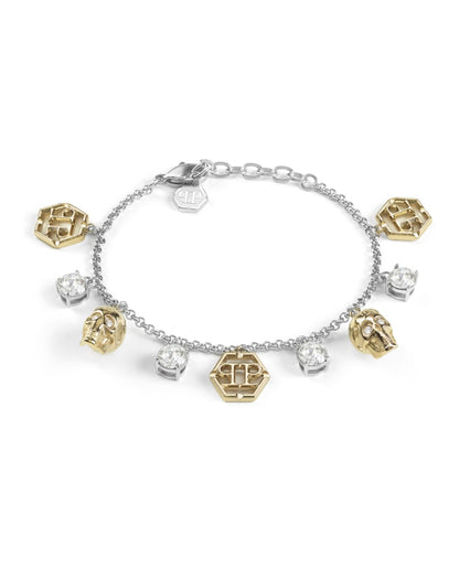Philipp Plein 3D $kull Crystal Cable Chain Bracelet Two Tone