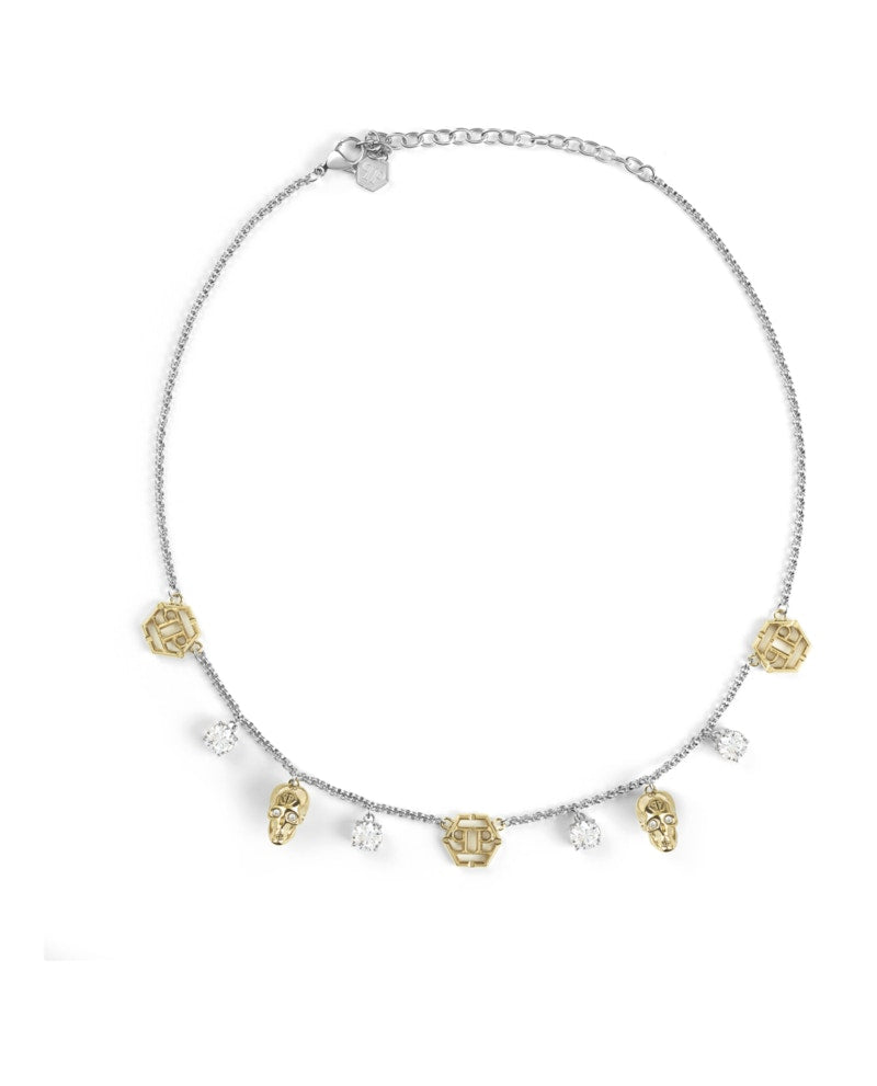 Philipp Plein 3D $kull Crystal Cable Chain Necklace Two Tone