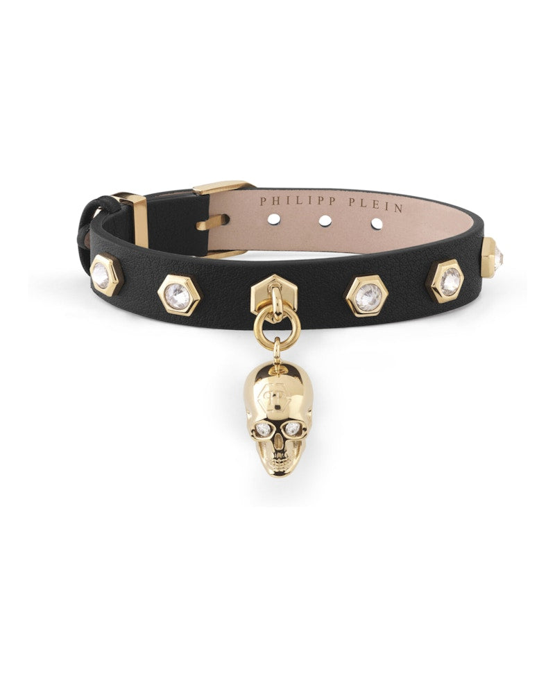 Philipp Plein 3D $kull Crystal Calf Leather Bracelet Gold