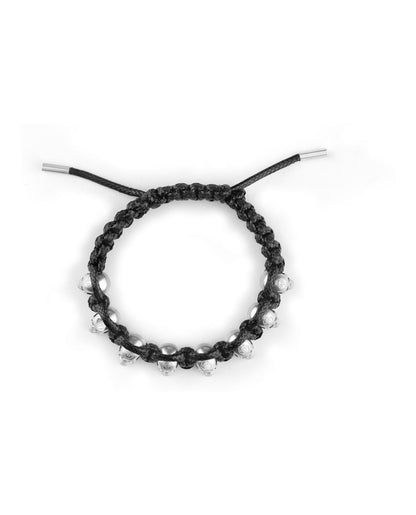 Philipp Plein 3D $kull Crystal Cotton Cord Bracelet Stainless Steel