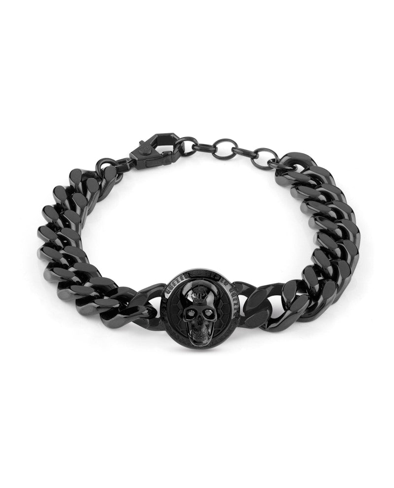 Philipp Plein 3D $kull Crystal Cuban Links Bracelet Black