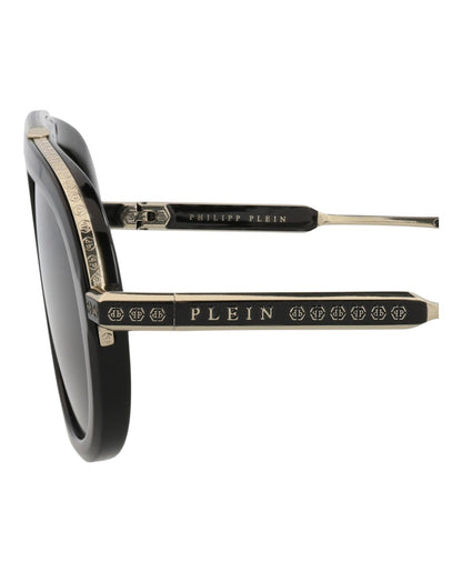 Philipp Plein Aviator-Frame Acetate Sunglasses Black Black Smoke (SPP151M-57-0700)
