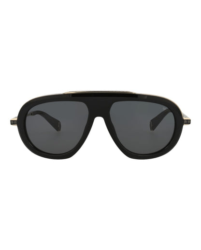 Philipp Plein Aviator-Frame Acetate Sunglasses Black Black Smoke (SPP151M-57-0700)