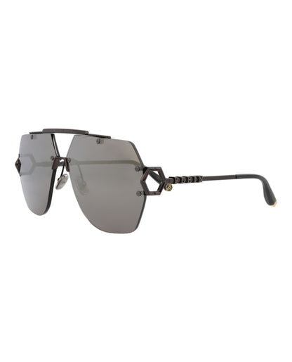 Philipp Plein Aviator-Frame Metal Sunglasses Black Black Smoke (SPP111-66-672X)