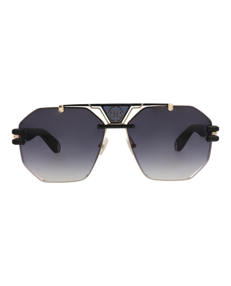 Philipp Plein Aviator-Frame Titanium Sunglasses Gold Black Smoke (SPP077M-63-0302)