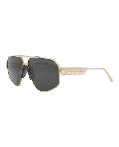 Philipp Plein Aviator-Frame Titanium Sunglasses Gold Gold Smoke (SPP106M-63-0302)