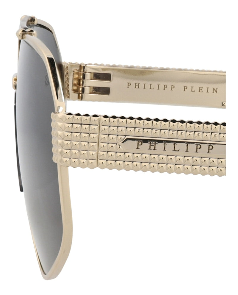 Philipp Plein Aviator-Frame Titanium Sunglasses Gold Gold Smoke (SPP106M-63-0302)