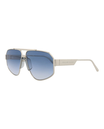 Philipp Plein Aviator-Frame Titanium Sunglasses Palladium Palladium Blue (SPP106M-63-0579)