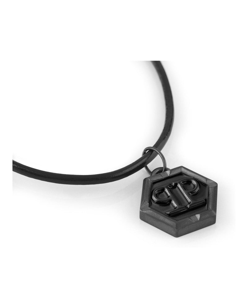 Philipp Plein Hexagon Calf Leather Necklace Stainless Steel