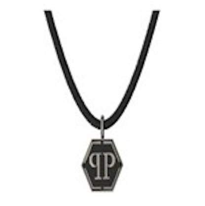 Philipp Plein Hexagon Calf Leather Necklace Stainless Steel