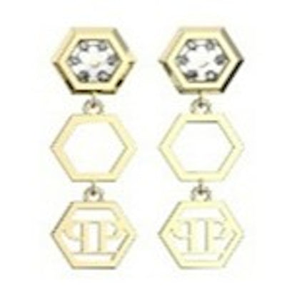 Philipp Plein Hexagon Lux Crystal Dangle Earrings Gold